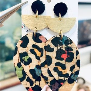 Rainbow Leopard Leather Earrings